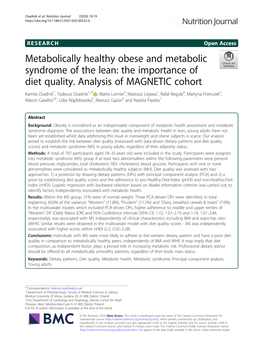 The Importance of Diet Quality. Analysis of MAGNETIC Cohort