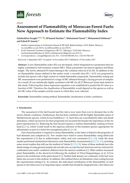 Assessment of Flammability of Moroccan Forest Fuels: New Approach to Estimate the Flammability Index