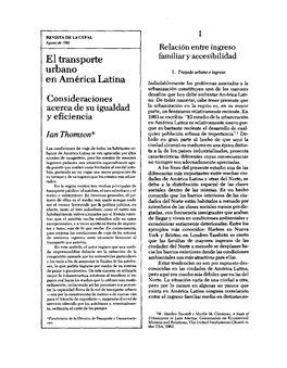 El Transporte Urbano En América Latina Consideraciones Acerca De Su Igualdad Y Eficiencia Ian Thomson*