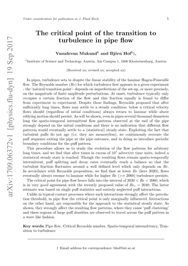 The Critical Point of the Transition to Turbulence in Pipe Flow