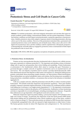 Proteotoxic Stress and Cell Death in Cancer Cells