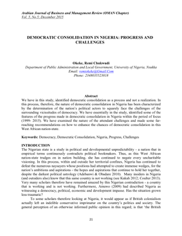 Democratic Consolidation in Nigeria: Progress and Challenges