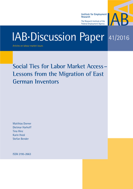 Social Ties for Labor Market Access – Lessons from the Migration of East German Inventors