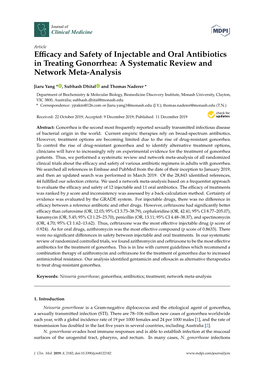 Efficacy and Safety of Injectable and Oral Antibiotics in Treating Gonorrhea