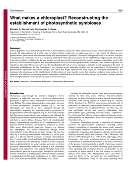 What Makes a Chloroplast? Reconstructing the Establishment of Photosynthetic Symbioses