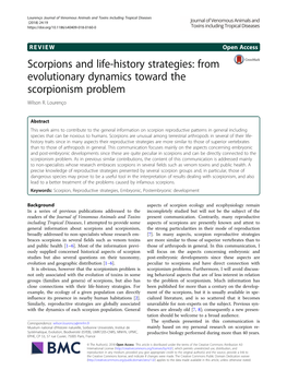 Scorpions and Life-History Strategies: from Evolutionary Dynamics Toward the Scorpionism Problem Wilson R