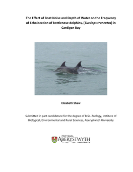 The Effect of Boat Noise and Depth of Water on the Frequency of Echolocation of Bottlenose Dolphins, (Tursiops Truncatus) in Cardigan Bay