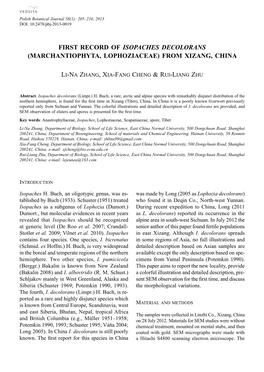 First Record of Isopaches Decolorans (Marchantiophyta, Lophoziaceae) from Xizang, China