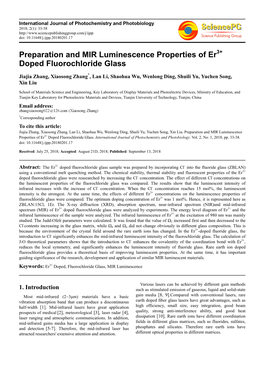 Preparation and MIR Luminescence Properties of Er Doped