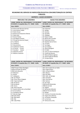 Reuniones Del Servicio De Inspeccion Educativa Con Directoras/Es De Centros Públicos