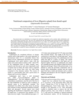 Nutritional Composition of Liver (Digestive Gland) from Thondi Squid (Sepioteuthis Lessoniana)