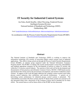 IT Security for Industrial Control Systems