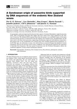 A Gondwanan Origin of Passerine Birds Supported by DNA Sequences of the Endemic New Zealand Wrens Per G