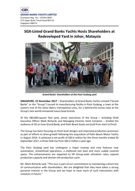 SGX-Listed Grand Banks Yachts Hosts Shareholders at Redeveloped Yard in Johor, Malaysia