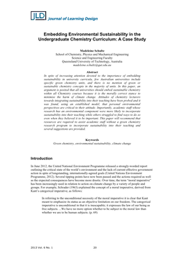 Embedding Environmental Sustainability in the Undergraduate Chemistry Curriculum: a Case Study