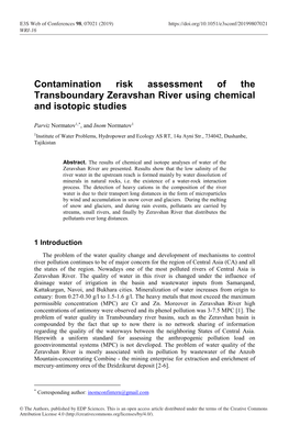 Contamination Risk Assessment of the Transboundary Zeravshan River Using Chemical and Isotopic Studies