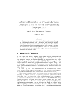 Categorical Semantics for Dynamically Typed Languages, Notes for History of Programming Languages, 2017