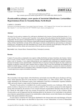 Pseudacanthicus Pitanga: a New Species of Ancistrini (Siluriformes: Loricariidae: Hypostominae) from Rio Tocantins Basin, North Brazil