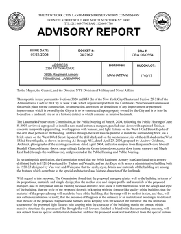 Advisory Report for 2366 Fifth Avenue, Manhattan Docket 04-7962
