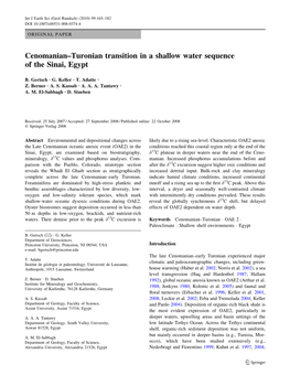 Cenomanian–Turonian Transition in a Shallow Water Sequence of the Sinai, Egypt