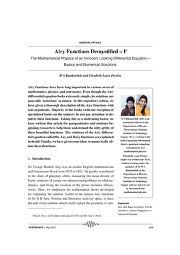 Airy Functions Demystified – I∗