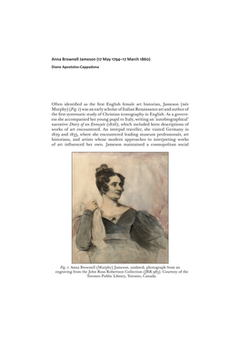 Anna Brownell Jameson (17 May 1794–17 March 1860) Diane Apostolos-Cappadona