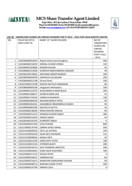 MCS Share Transfer Agent Limited Regd