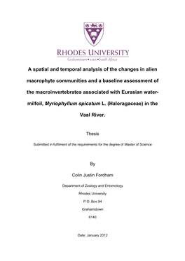 A Spatial and Temporal Analysis of the Changes in Alien Macrophyte