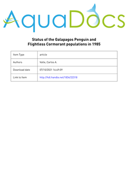 Status of the Galapagos Penguin and Flightless Cormorant Populations in 1985