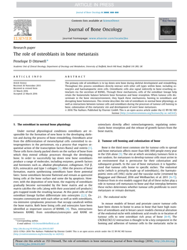 The Role of Osteoblasts in Bone Metastasis