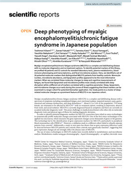 Deep Phenotyping of Myalgic Encephalomyelitis/Chronic Fatigue