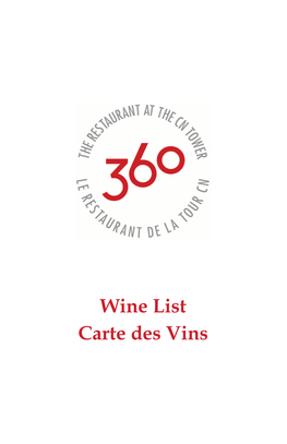 Wine List Carte Des Vins