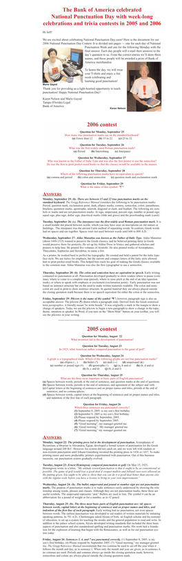 The Bank of America Celebrated National Punctuation Day with Week-Long Celebrations and Trivia Contests in 2005 and 2006