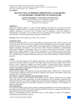 Mantle Cell Lymphoma Presenting As Leukemia-A Case Report