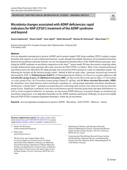 Microbiota Changes Associated with ADNP Deficiencies: Rapid Indicators