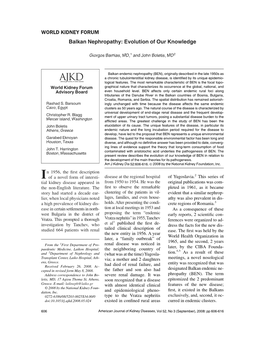 WORLD KIDNEY FORUM Balkan Nephropathy: Evolution of Our Knowledge