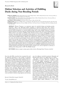 Habitat Selection and Activities of Dabbling Ducks During Non-Breeding Periods