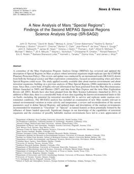 Special Regions’’: Findings of the Second MEPAG Special Regions Science Analysis Group (SR-SAG2)