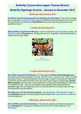 Butterfly Conservation Upper Thames Branch Butterfly Sightings Archive - January to December 2012