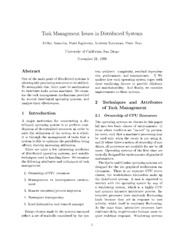 Task Management Issues in Distributed Systems Abstract 1 Introduction 2 Techniques and Attributes of Task Management