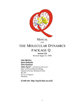 THE MOLECULAR DYNAMICS PACKAGE Q Version 4.20 Revised August 22, 2000