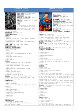 Catwoman's ID-Card a Villain Come Good Superman's ID-Card The