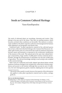 Seeds As Common Cultural Heritage Vasso Kanellopoulou