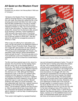 All Quiet on the Western Front by Garry Wills Excerpted from an Article in the February/March 1998 Issue of “Civilization ”