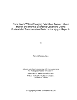 Rural Youth Within Changing Education, Formal Labour Market and Informal Economic Conditions During Postsocialist Transformation Period in the Kyrgyz Republic