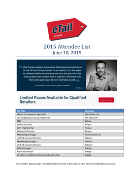 2015 Attendee List June 18, 2015