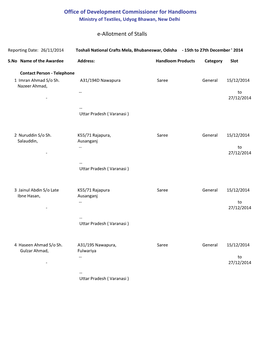 Office of Development Commissioner for Handlooms E-Allotment of Stalls