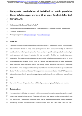 Optogenetic Manipulation of Individual Or Whole Population Caenorhabditis Elegans Worms with an Under Hundred-Dollar Tool