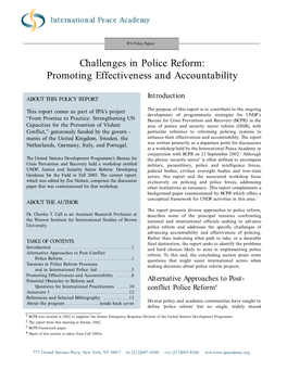 Challenges in Police Reform: Promoting Effectiveness and Accountability