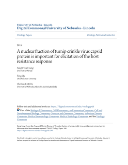 A Nuclear Fraction of Turnip Crinkle Virus Capsid Protein Is Important for Elicitation of the Host Resistance Response Sung-Hwan Kang University of Florida